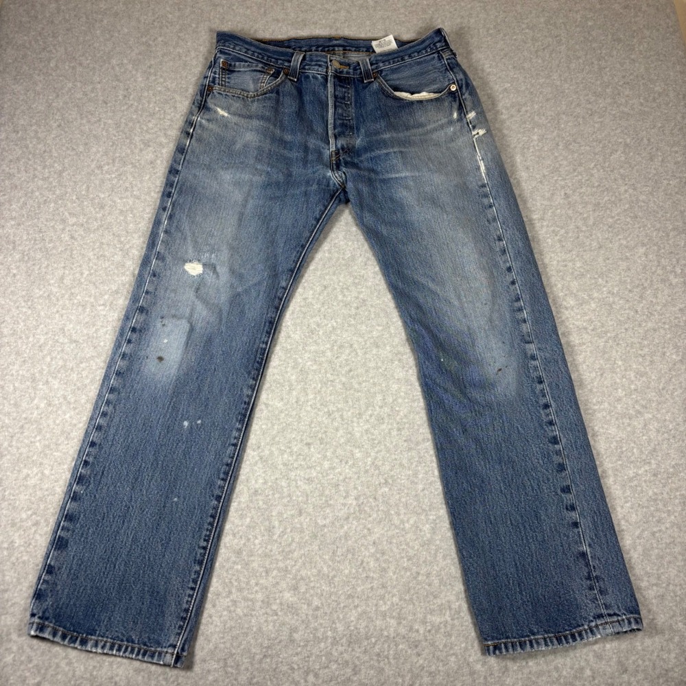 Levi's 501 XX Jeans Mens 33x30 Blue Distressed Straight Leg Button Fly Denim